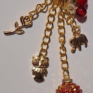 Red Crystal & Gold Purse Charm Cluster
